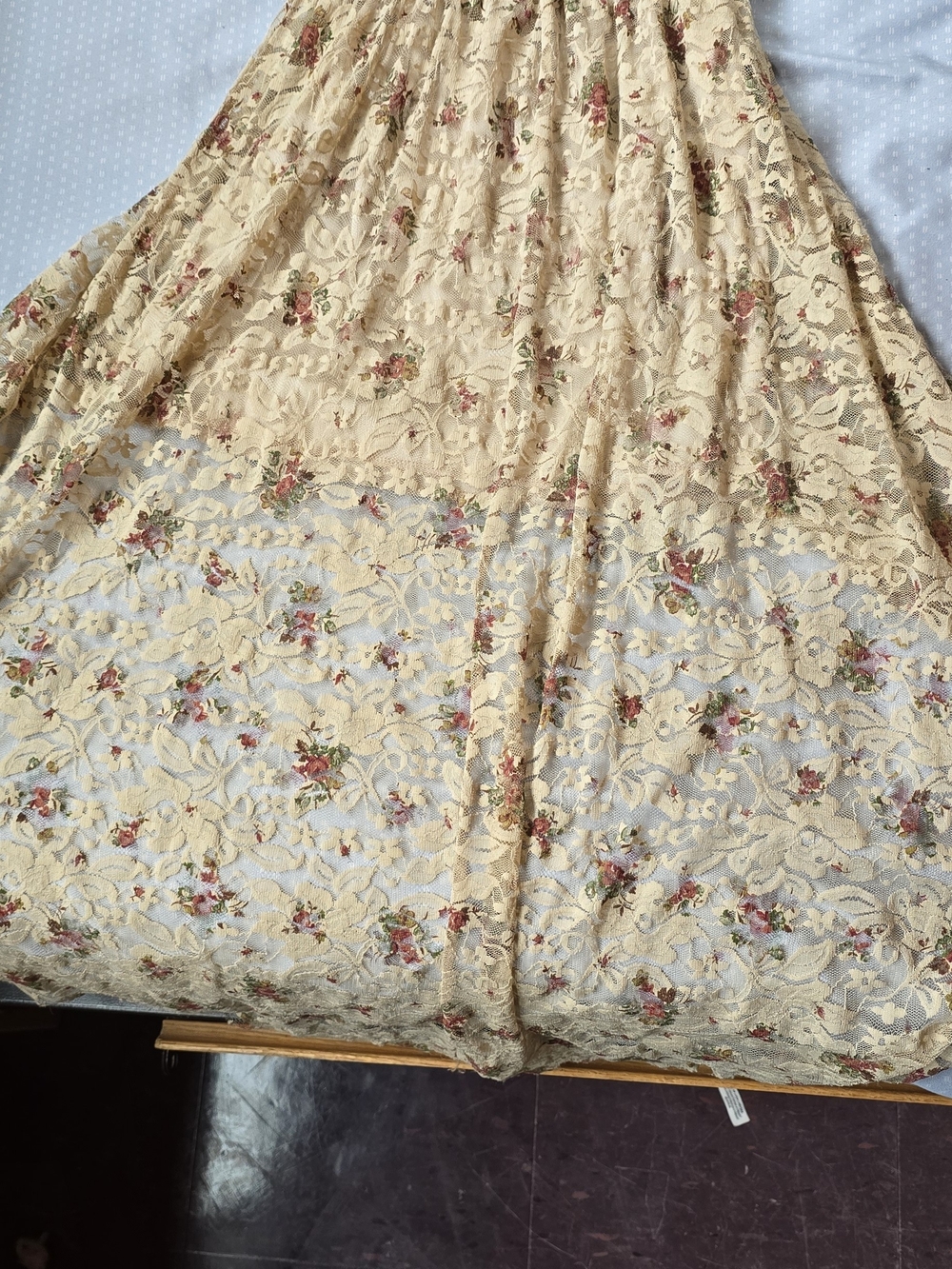 January 7 Cream Lace High-Low Dress with Pink & Green Floral Embroidery